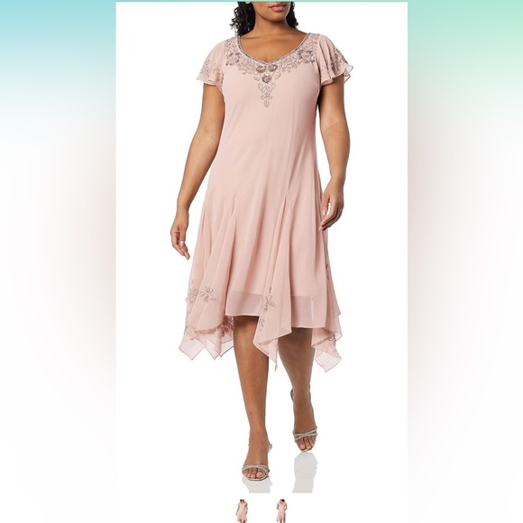 J Kara Women's Plus Size Short Beaded Cocktail Dress - Handmade Beaded Evening Dress For Special Occasions - View #5